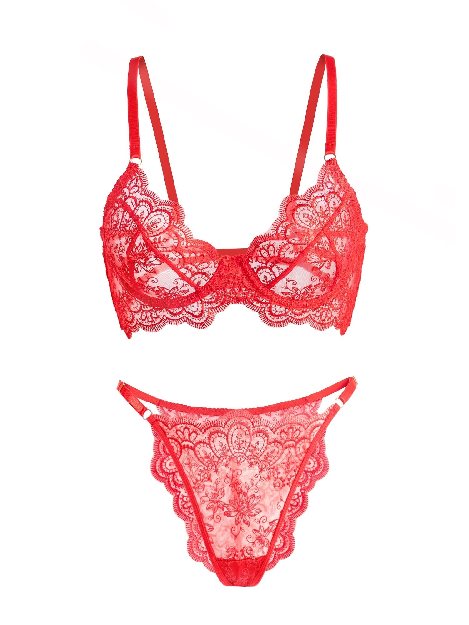 Red Exquisite Lace Lingerie Set With Embroidered Design Hello.LA.Girl